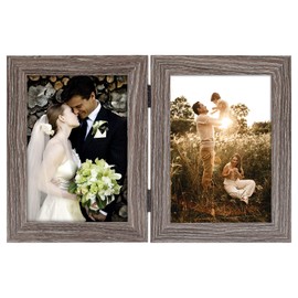 Golden State Art 5x7 Double Picture Frame Vertical Hinged Photo Frame 2 Opening Folding Family Frames Collage (5x7, Grey, 1-Pack)