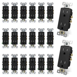ELEGRP Decorator Wall Receptacle Outlet, Tamper Resistant 15 Amp Standard Electrical Wall Outlet, Residential Grade, Self-grounding, 125V, 2 Pole 3 Wire, 5-15R, UL Listed, Glossy Black, 20 Pack