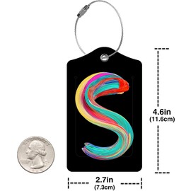 Paquete de 2 etiquetas de equipaje con inicial para maleta, etiquetas de cuero únicas con letras de colores para identificar bolsas, cubierta de privacidad, etiqueta de ID con aro de acero duradero