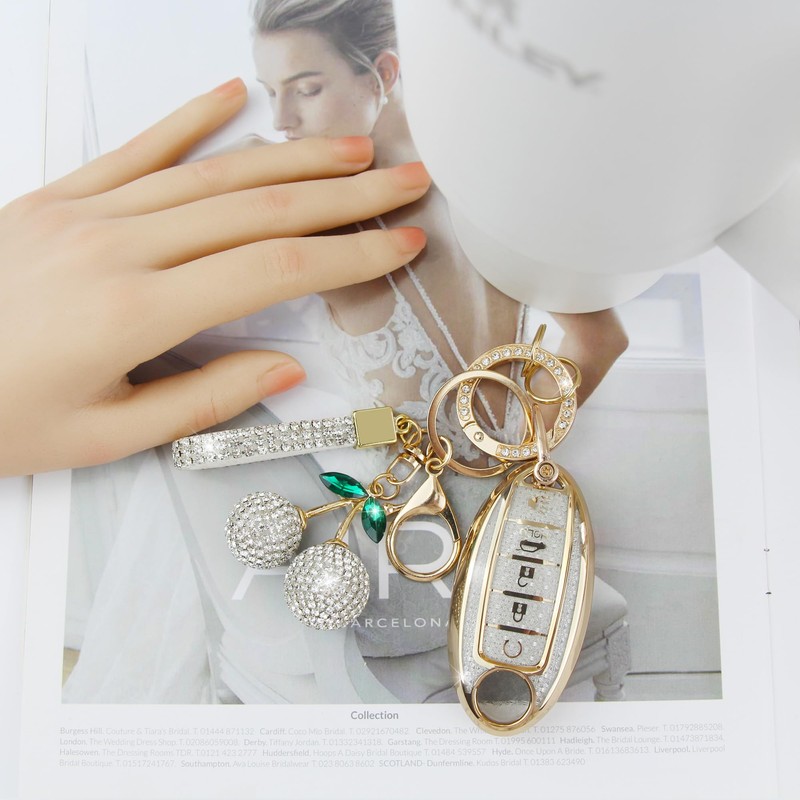 Rayslesan Sparkly Key Fob Cover with Cherry Keychain, Bling TPU