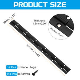 uxcell 12 Pack Piano Hinge, 14" Stainless Steel Continuous & Piano Hinges 1.2" Open Width 0.06'' Thick Heavy Duty Piano Hinges with Screws for Piano, Cabinets, Doors, Black