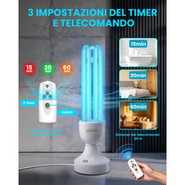 BrightArk 55W Lampada UV Ozono E27 con telecomando e 3 timer, Lampada Germicida Raggi UVC 254nm con Tubo al Quarzo Brine Ozono Contro Batteri Virus e Acari per Case, Uffici, Ristoranti e Scuola