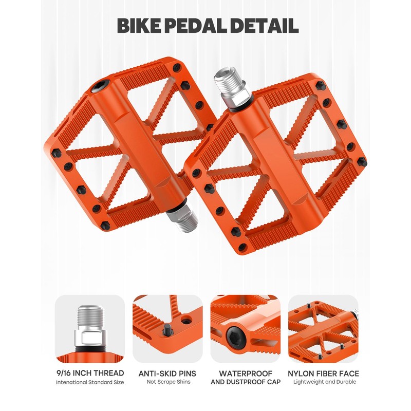 Bike Pedals, Mountain MTB BMX Pedals, 9/16" Bicycle Pedals, Lightweight