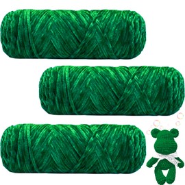 Maxee 300 g (3 x 100 g) Velvet Baby Wool, Velvet Chenille Yarn, Cuddly Soft Chenille Yarn, Fluffy Soft Plush Wool, Crochet Yarn Wool for Knitting and Crocheting Fruit, Green