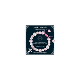 XUANPAI Christening Gifts for Girls Communion Bracelets - Pearl Cross Charm Bracelet for Girls Baptism First Communion Confirmation Gift Easter Faith Jewelry for Daughter/Goddaughter/Niece