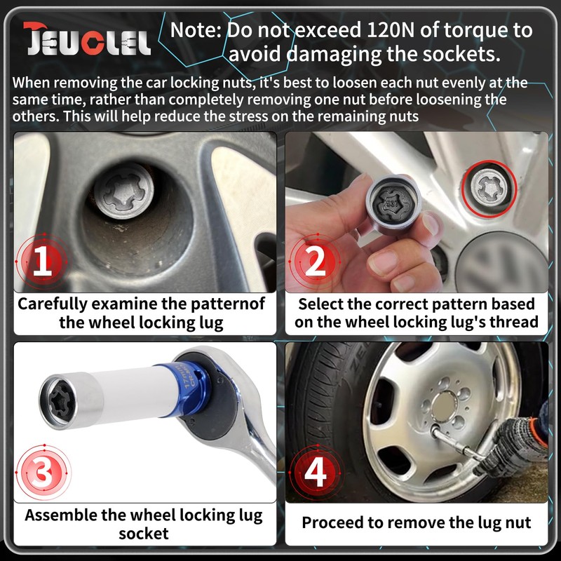 JEUCLEL 537 Wheel Locking Nut Key Compatible with VW VAG