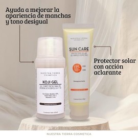 Nuestra Tierra Cosmética Koji Gel Despigmentante con Ácido Glicólico, Ácido Kójico y Vitamina C + Sun Care FPS 50+, 100ml c/u