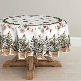 Horaldaily Christmas Tablecloth 90×90 Inch Round, Christmas Trees Ball Ornaments Washable Table Cover for Party Picnic Dinner Decor