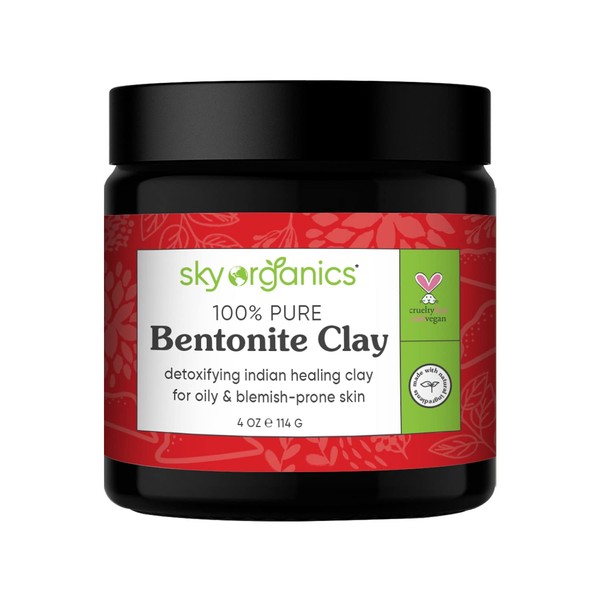 Sky Organics Indian Healing Clay with Detoxifying Bentonite Clay for Face, 100% Pure for Detoxifying, Detoxifying and Cleansing, 4 Oz