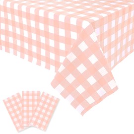 3 Pack Checkered Table Cloth 54 x 108 Inches Gingham Tablecloth Rectangle Plastic Table Cloth Disposable Plaid Picnic Table Cover for BBQ Birthday Baby Shower Party 4th of July Decorations (Pink)