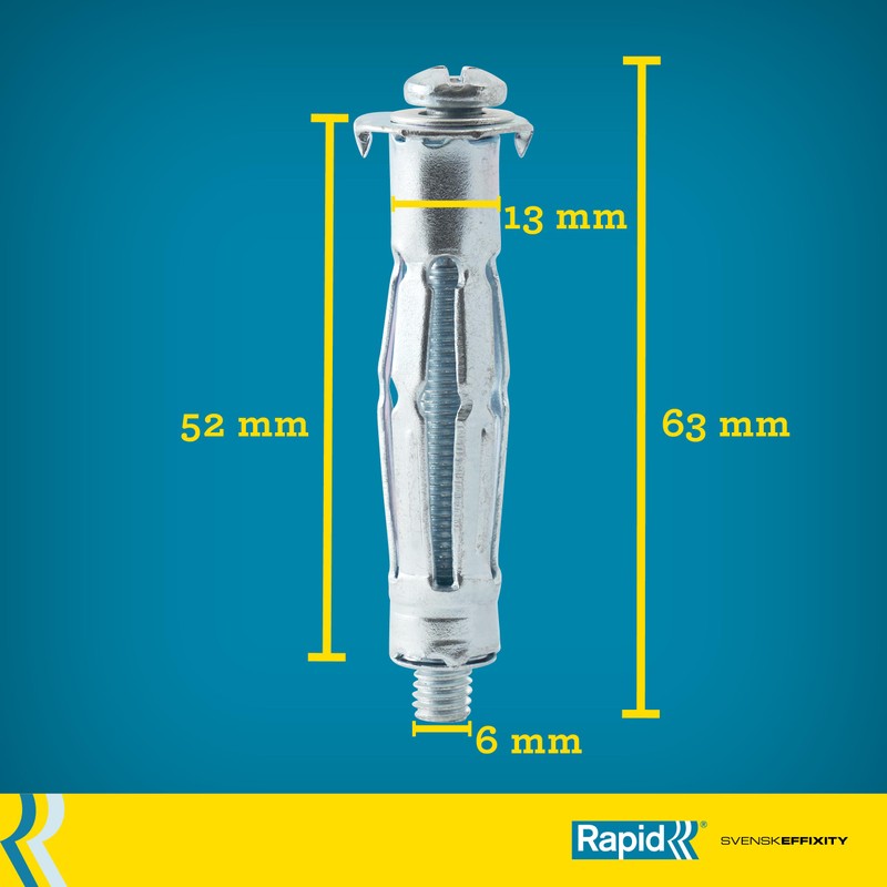 Rapid Cavity Dowel Metal with M6 Screw for Plasterboard 6-21