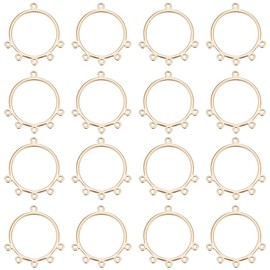 Beebeecraft 16Pcs Chandelier Connector Charm 18k Gold Plated Tibetan Circle Frame Multihole Pendant Charm Links for for Earring Jewelry Making Hole 1.2mm