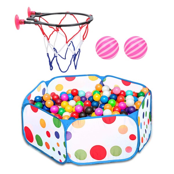 1 Pop-Up Ball Pool, 1 Basketball Hoop with 2 Suction