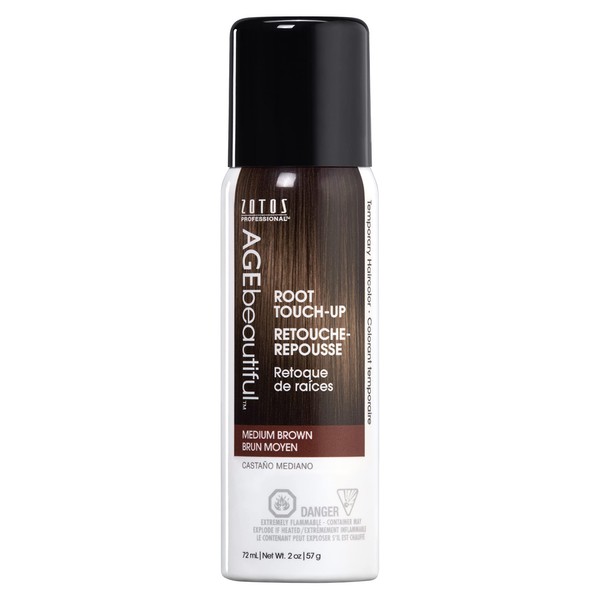 AGE beautiful Root Touch Up Hair Color Spray | Touch-Up Gray Concealer | Temporary Cover Up | Adds Volume & Covers Thinning Patches | Water, Sweat, Stain Resistant | Medium Brown | 2 Fl Oz