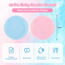 Houuqe 48 Pcs Baby Gender Reveal Plates 9 Inch Light Pink and Blue Scalloped Plates Birthday Dessert Plate for Boy or Girl Themed Party Baby Shower Gender Reveal Party