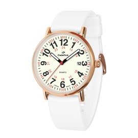 Nurse's Luminous Watch | Metal case, Silicone Strap | Strong Luminous dial Hands | Date Display | Medical Worker's Wristwatch | 30ATM Water-Resistant and Durable | 12-Style Available (White-Gold)