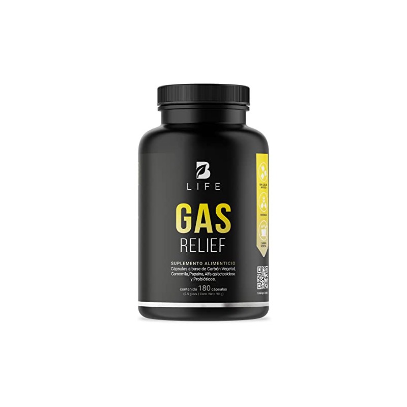 Gas Relief de 180 cpsulas. Ingredientes naturales Carbn Vegetal, Camomila,