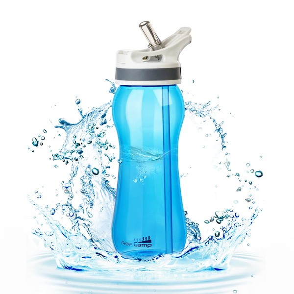 AceCamp Straw Bottle US Tritan Material BPA Free for Women Sports Water Bottle 600ml, Blue