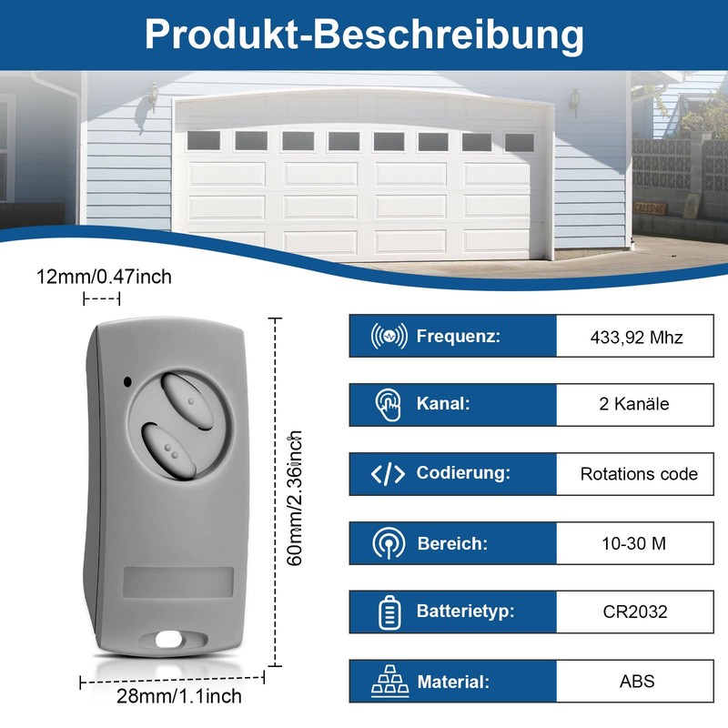Garage Door Opener Remote Control 433.92MHz for EcoStar RSE2-433, RSC2-433,