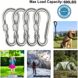 Acquwistach Locking Carabiner Clips 4 Pack 4" Stainless Steel Spring Snap Hook Locking Carabiner Heavy Duty - 304 Premium Stainless Steel Thumb Screw Carabiner Clip