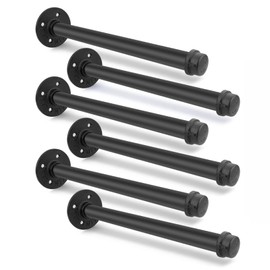 Pipe Shelf Bracket, Industrial Black Iron Pipe Shelf Brackets, Industrial Pipe Shelf Bracket 12 inch, Rustic Wall Mounted DIY Shelving Bracket 3/4", 6 Pack