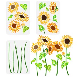 FINGERINSPIRE Pack of 3 Sunflowers Stencils 21 x 29 cm Hollowed Painting Stencils Flower Stencils Flower Stem Stencils Leaves Sunflowers Stencils for Painting DIY Craft Projects