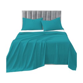 R&Z Plain Luxuary Polycotton Flat Sheets Single, Double, King, S King (Teal, King)