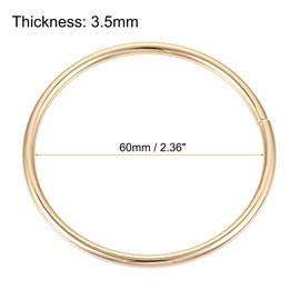 sourcing map 2.36"(60mm) Metal O Rings 3.5mm Thick Non-Welded Ring for Straps Bags Decoration Hardware DIY Gold Tone 10pcs