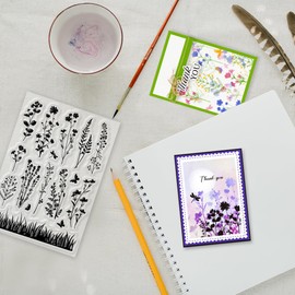 GLOBLELAND Wildflower Meadow Silhouette Clear Stamp Vintage Flowers Plants Clear Silicone Stamps for DIY Scrapbooking Photo Album Decorative Cards Making Home Decoration 6.3x4.33inch