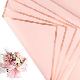 30 Sheets Pink Gold Edge Flower Bouquet Wrapping Paper，Florist Supplies Waterproof Floral Bouquet Wrapping Paper Bouquet Accessorie，Flower Shop Packaging Pape for DIY Gift Wedding Birthday