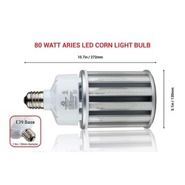 RuggedGrade Aries Series 80W E39 LED Corn Bulb | 10,400 Lumens | 3000K | 6KV Surge Protection | Fanless Design | DLC 5.1 Premium
