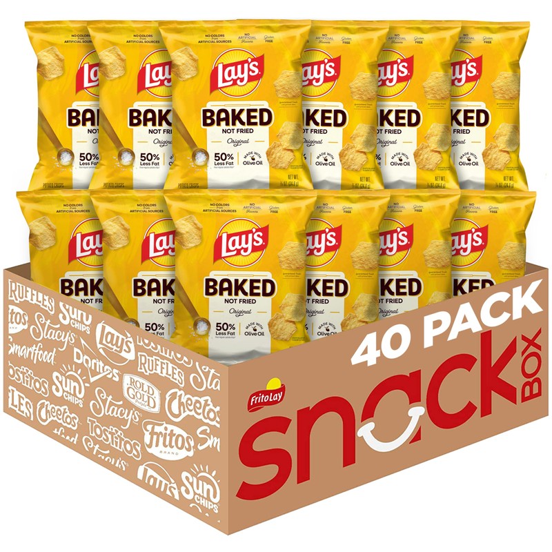 Baked Lay’s Potato Chips, Original, 0.875 oz Bags, (40 Pack),
