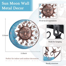 VCUTEKA Sun Face Metal Wall Art Decor Outdoor Sun Moon Patio Garden Fence Deck Yard Pool Wall Sculpture Decoration for Living Room Bedroom Colorful