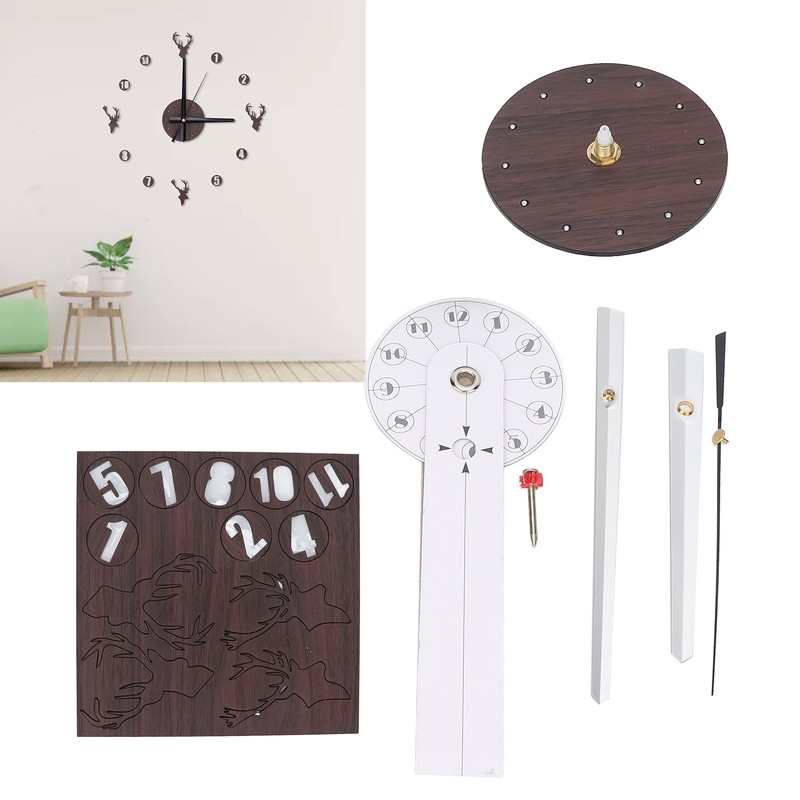 Frameless Wall Clock Deer Head 3D Effect Self Adhesive DIY