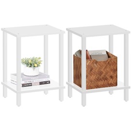 TUTOTAK End Table, Set of 2, Side Table, Nightstand, 2-Tier Storage Shelf, Sofa Table for Small Space, Living Room, Bed Room TB01BW035