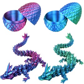 AYNKH 2 Pack 3D Printed Dragon Eggs with Dragon Inside, Articulated Crystal Animals Fidget Toy, 3D Printed Animal Decoration Gift for Kids Teen Boys Girls