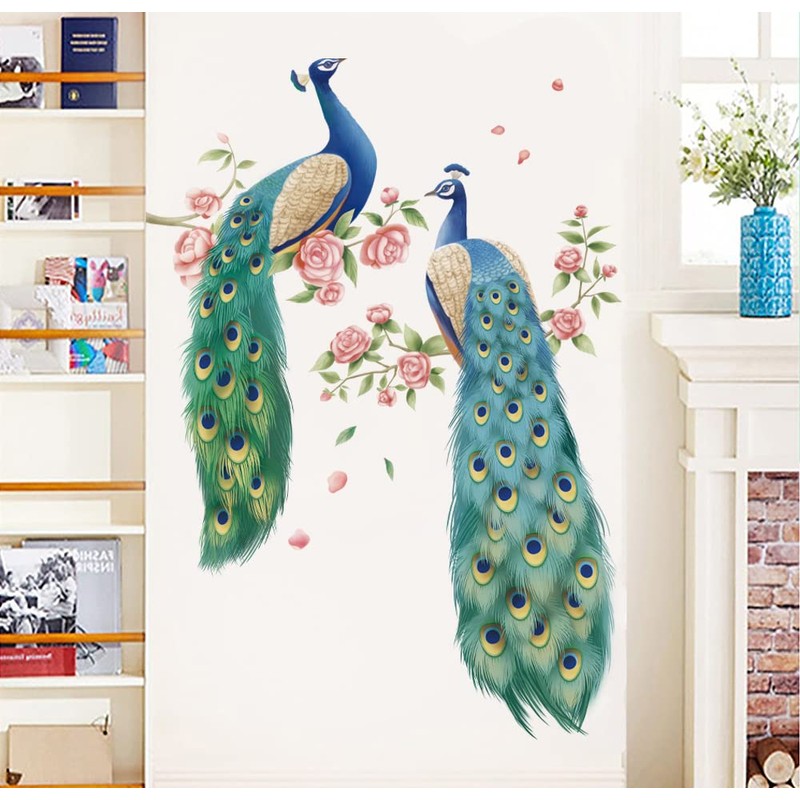 Runtoo Peacock Wall Decal Flowers Tree Branch Bird Wall Stickers
