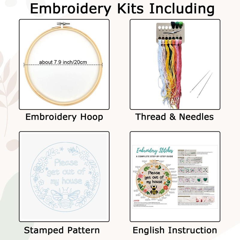 Nuberlic Please Get Out of My House Embroidery Kit, Stitch