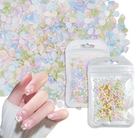 NICENEEDED 300PCS 3D Nail Charms Flower, Nail Art Charms Blossom Beads Pearl Nail Gems, Petal Acrylic Crystals Nail Supplies
