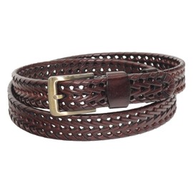QHA® Unisex Braided Genuine Leather Belts Luxury Fashion Designer Belt 25mm-Dark Brown-32-36"