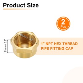 uxcell 2Pcs Brass Compression Cap Fitting Stop Valve Cap 1" NPT Hex Thread Pipe Fitting Flare Cap Tubing Ends Sealing Cap for Air Conditioner, Water, Air, Gas Line (Gold Tone)