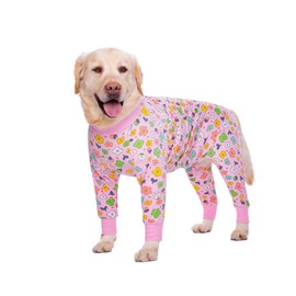 BT Bear Large Dog Clothes, Elastic Pet Onesie Protect Joints Anti-Hair Anti Licking, Wound Protection Pet Pyjamas Dog Jumpsuit for Medium Large Dogs (XXXL, Pink Flower)
