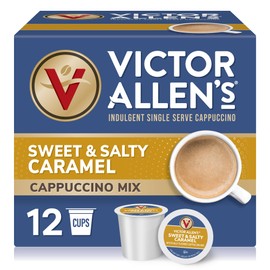 Victor Allen's Coffee Sweet and Salty Caramel Flavored Cappuccino, 12 Count, Single Serve Coffee Pods for Keurig K-Cup Brewers