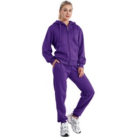 LeeHanTon Jogging Suits for Women Warm Up Sherpa Lined Outfit 2 Pieces Zipper Hoodie and Pants Athletic Track Suit
