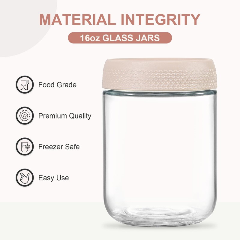 NETANY 6-pack 16oz Glass jars with Airtight Lids, Overnight Oats