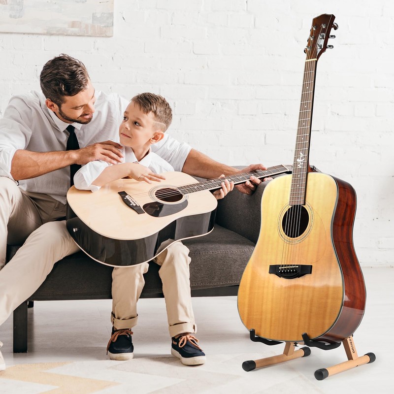 GOGHOST Wooden Acoustic Guitar Stand A-Frame Folding with Padding