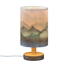 YETTASBIN Watercolor Mountain Bedside Table Lamp, Small LED Desk Light USB Nightstand Lamp with Non Slip Wood Base & Eye-Friendily Lampshade for Living Room Bedroom Dorm Home Office Desk Decor