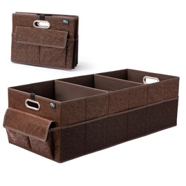 MIU COLOR Trunk Organizer for Car, 12 Pockets Sturdy Car Organizer for SUV, Non-Slip Bottom, Storage Organizer for Sedans, Van, Jeep, Grocery, Large 3 Compartments, Brown Vintage 32"×13"×10.6"