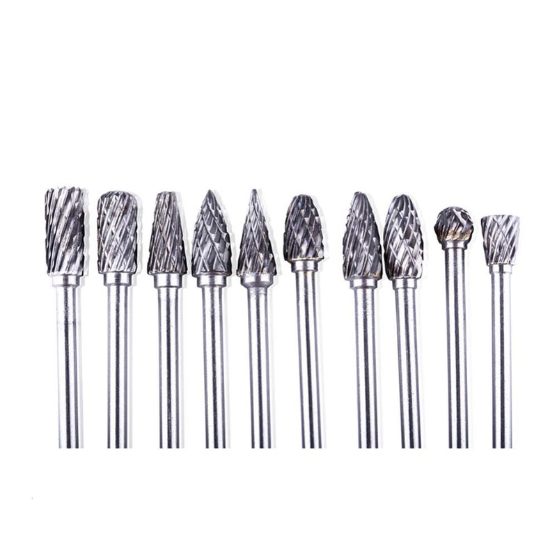 ANCLLO 10pcs Double Cut Tungsten Steel Solid Carbide Rotary Burrs