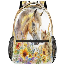 YPPAHHHH Horse Floral Backpacks for Girls Kids Boys, Animal Flower Lightweight School Bags Travel Backpack College Student Bookbag Casual Hiking Daypack Laptop Backpack